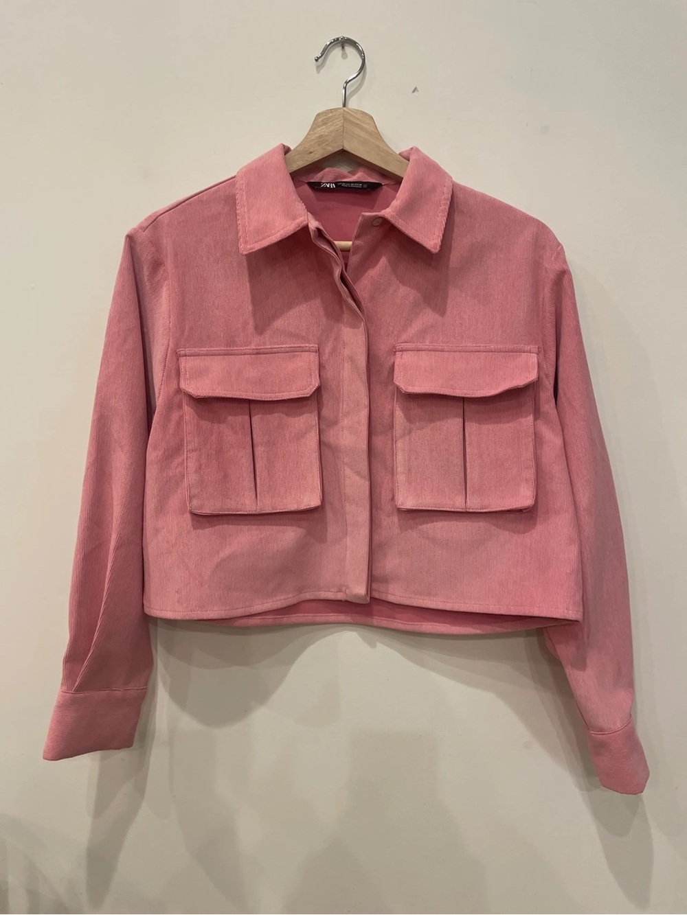 Zara Micro Courderoy Oversized Cropped Jacket Pink